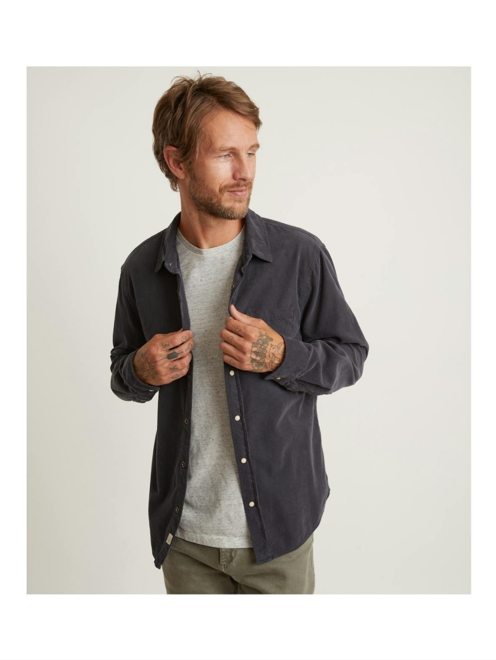 Marine Layer Lightweight Snap Cord Shirt Soft Cotton Utility Button-Up Staple